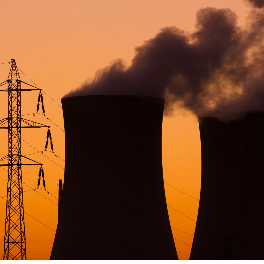 nuclear power plant at sunset